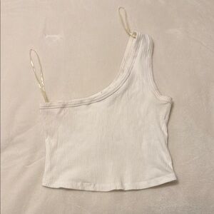 Double Zero White Asymmetrical Sleeveless Crop Tank